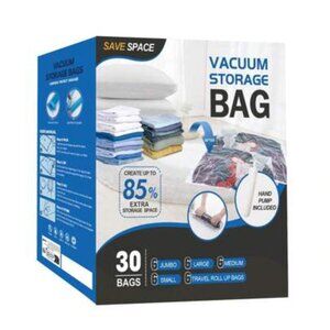 30 Pack Vacuum Sealer Bags for Clothes Storage, Hand Pump Included
